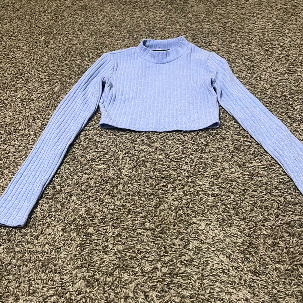Forever 21 Womens Blue Turtleneck Long Sleeve Crop Top